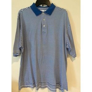 Victor Scot Champion Apparel Polo Shirt Blue/White Stripe Mens Size L - EUC